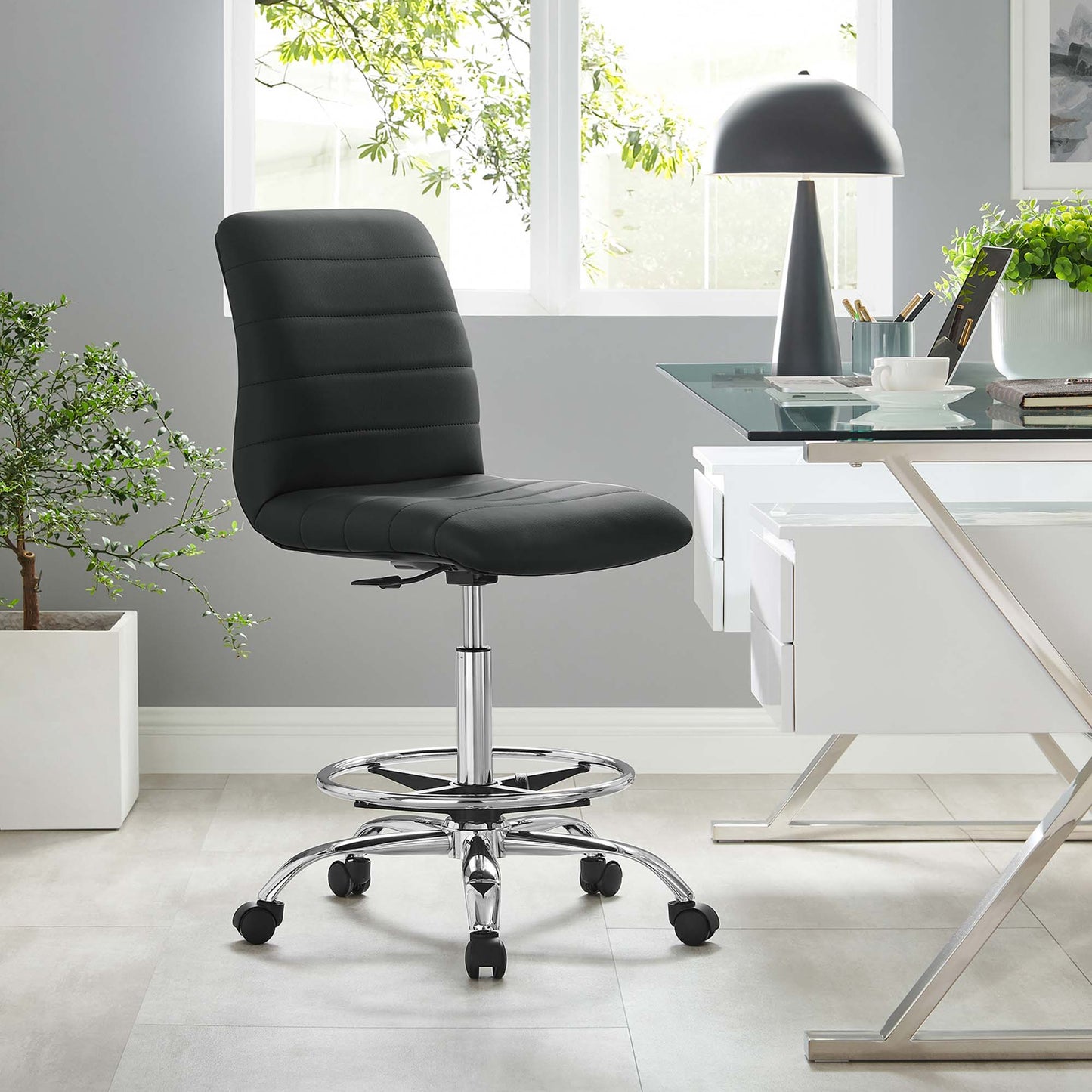 Ripple Armless Vegan Leather Drafting Chair