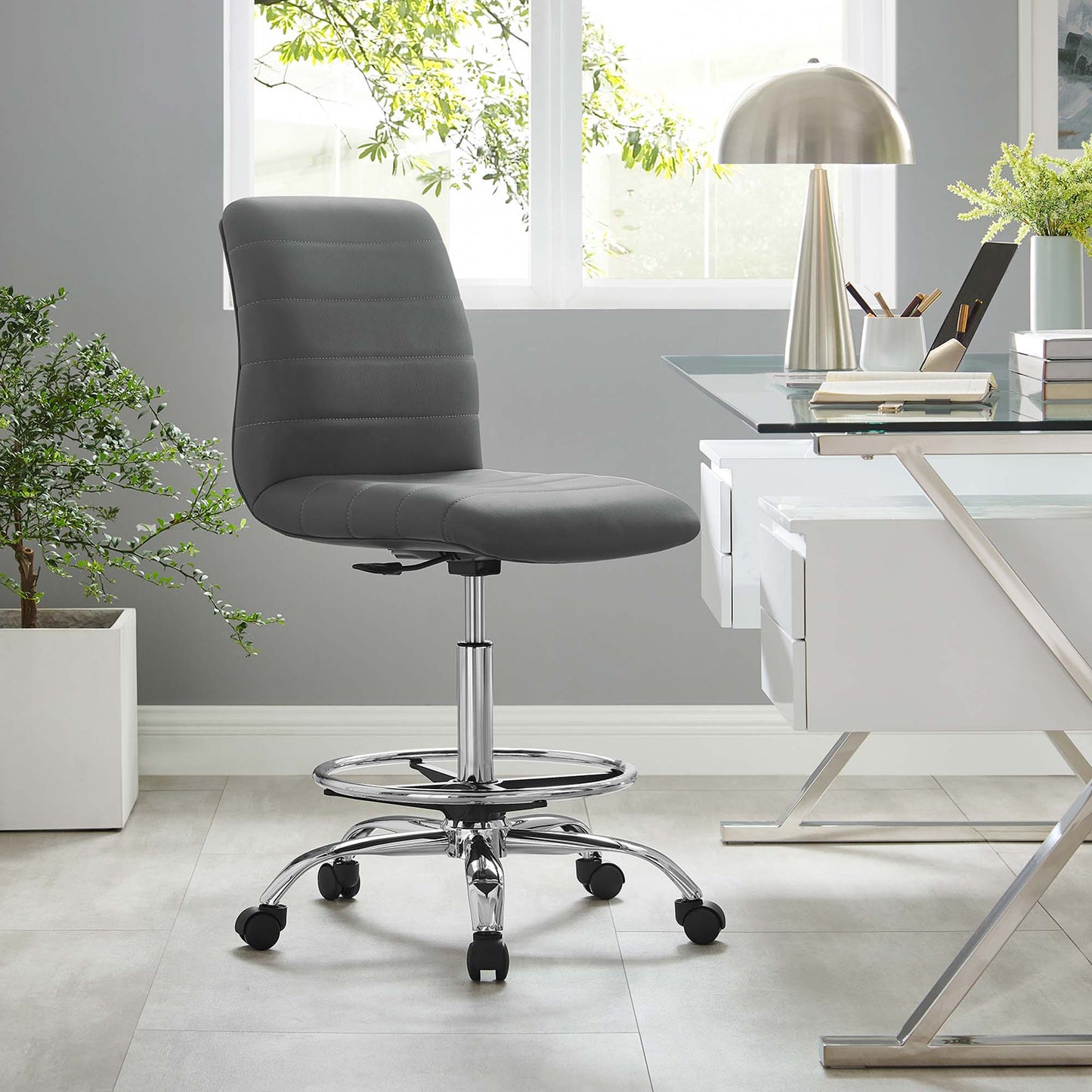 Ripple Armless Vegan Leather Drafting Chair