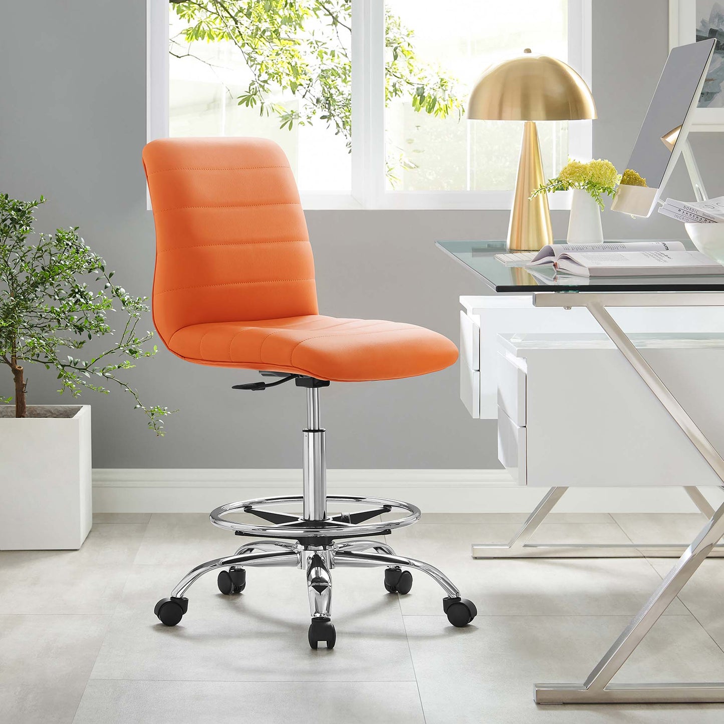 Ripple Armless Vegan Leather Drafting Chair