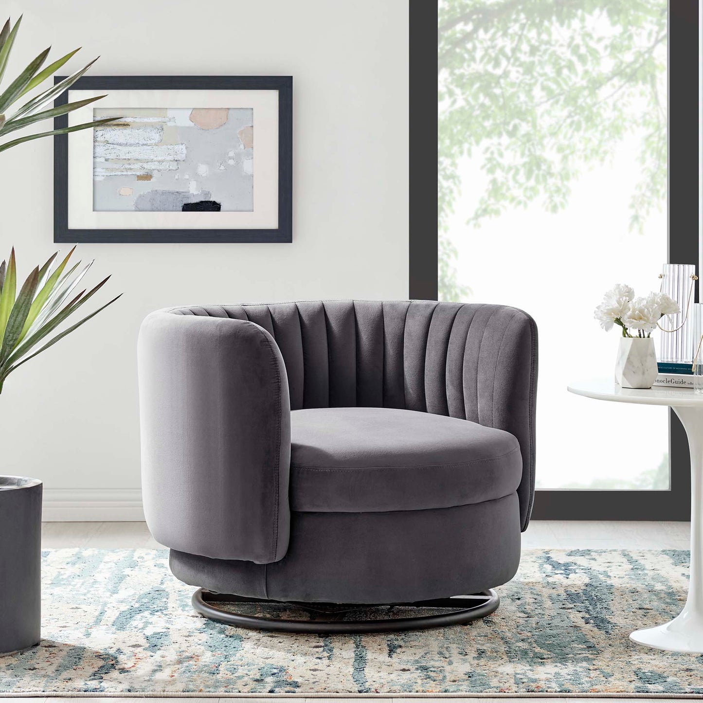 Embrace Tufted Performance Velvet Swivel Chair