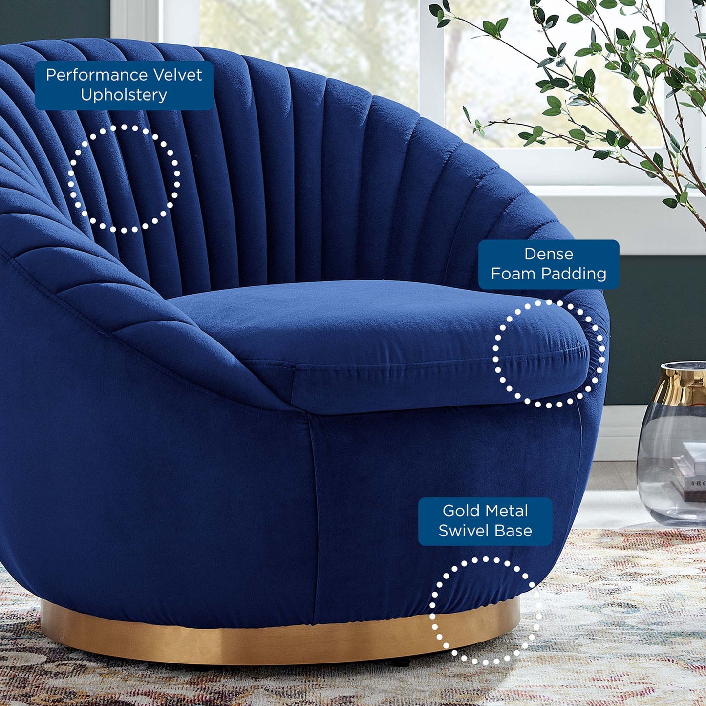 Whirr Tufted Performance Velvet Swivel Chair