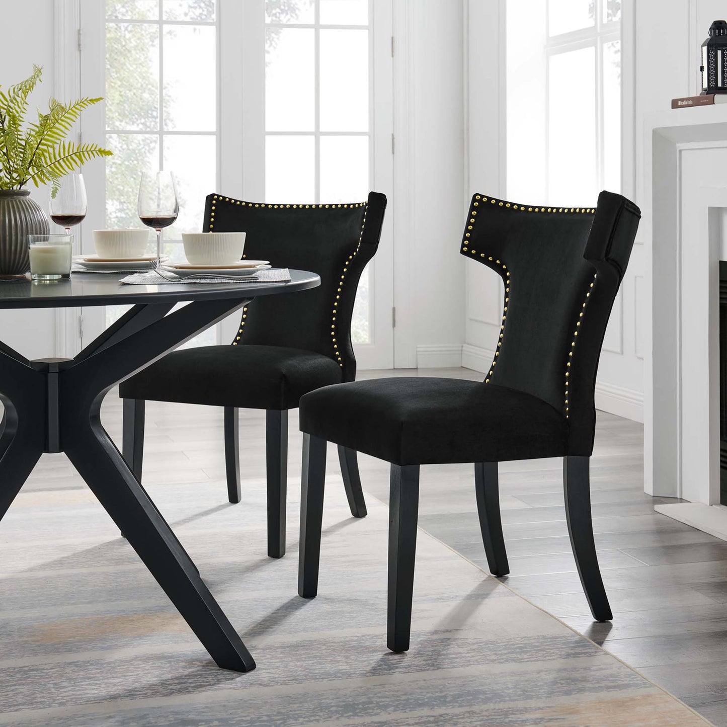 Curve Performance Velvet Dining Chairs Set of 2