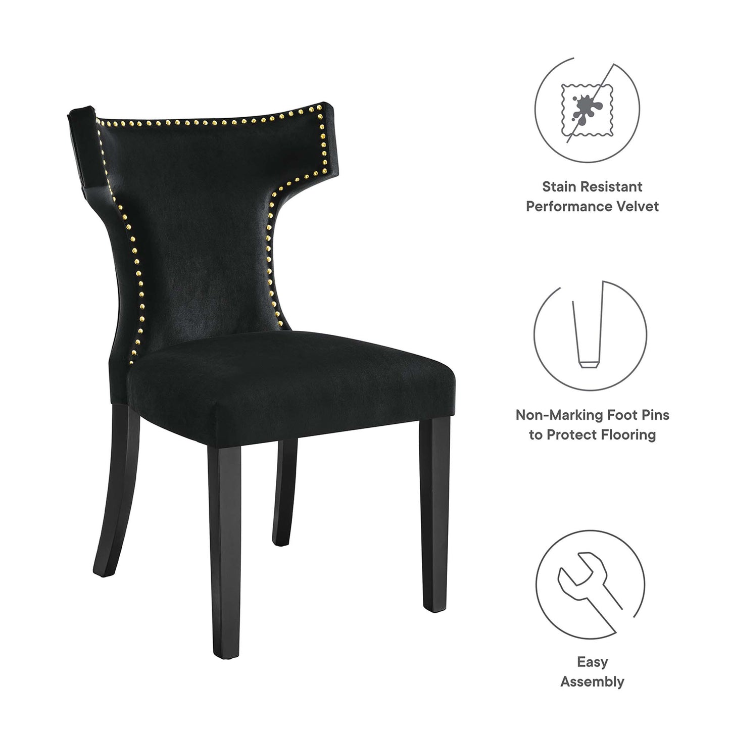 Curve Performance Velvet Dining Chairs Set of 2