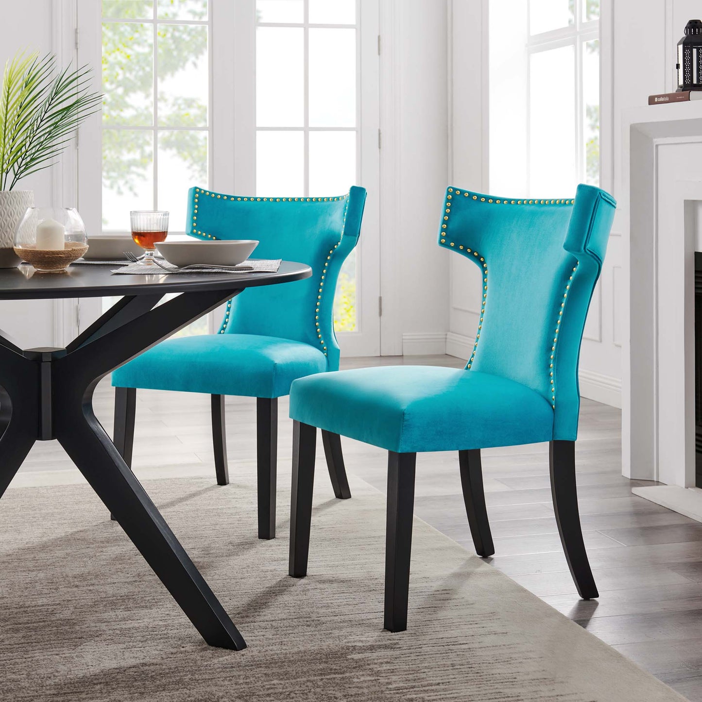 Curve Performance Velvet Dining Chairs Set of 2