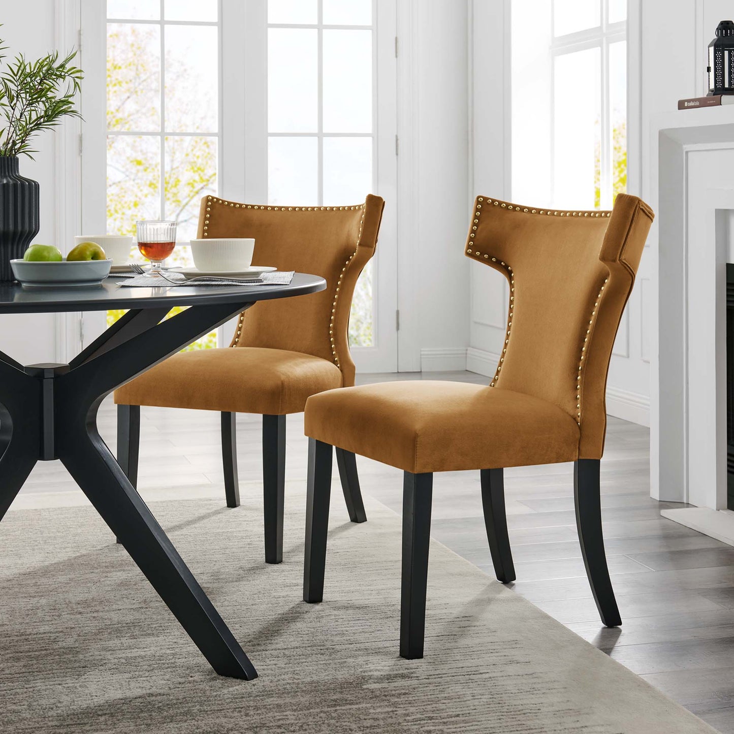 Curve Performance Velvet Dining Chairs Set of 2