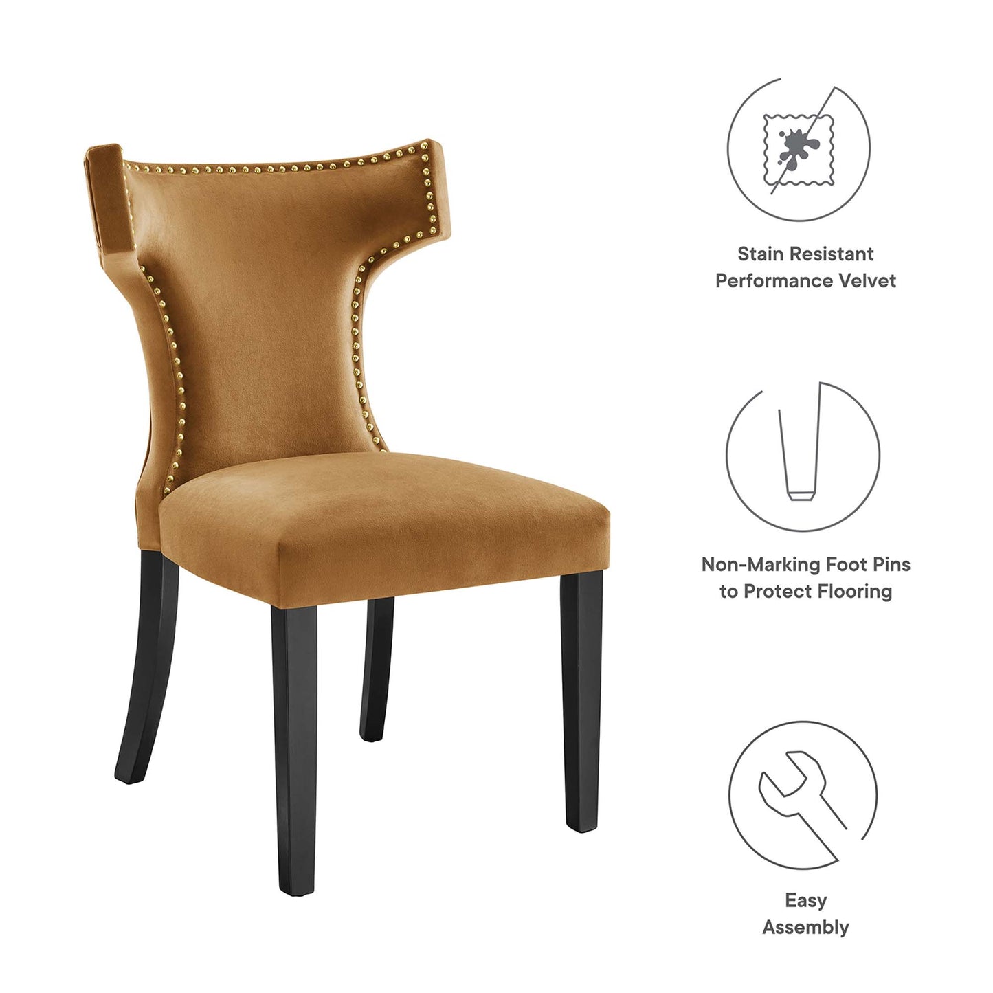 Curve Performance Velvet Dining Chairs Set of 2