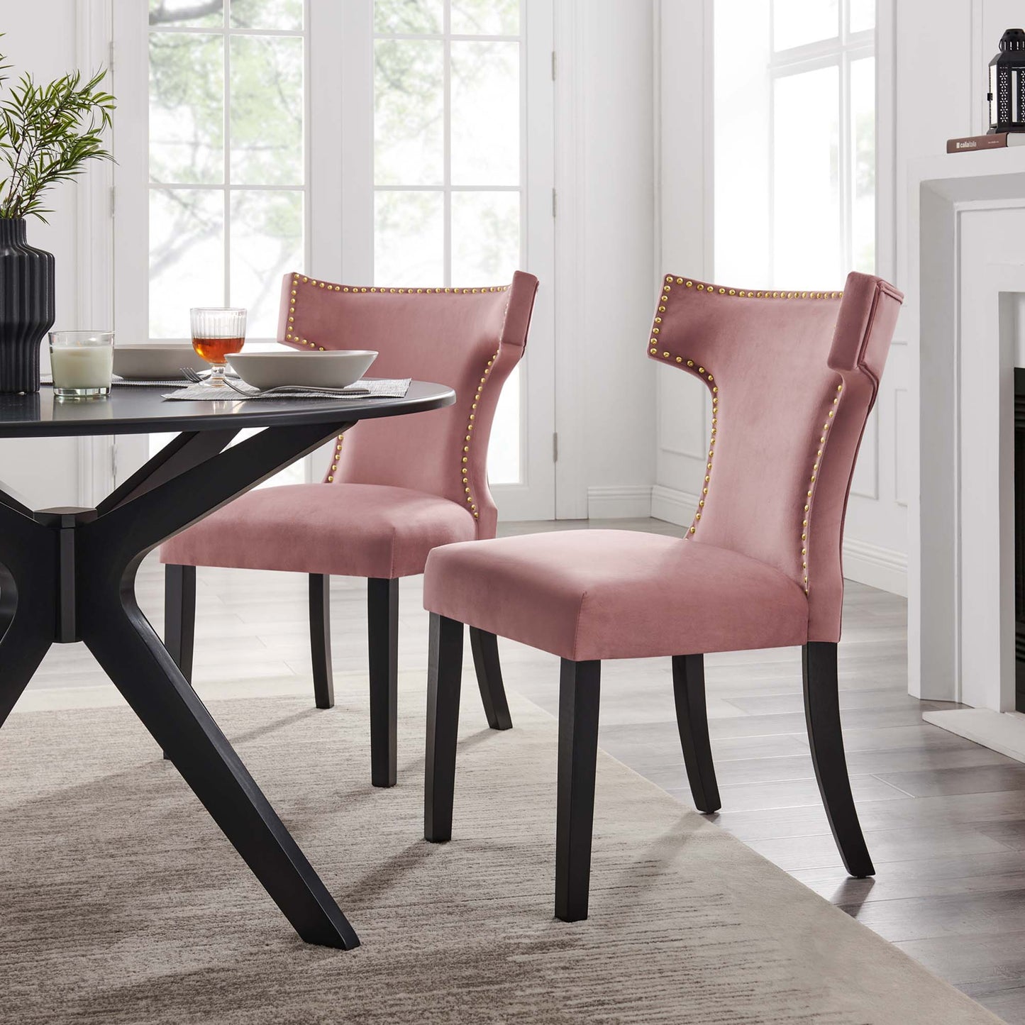 Curve Performance Velvet Dining Chairs Set of 2