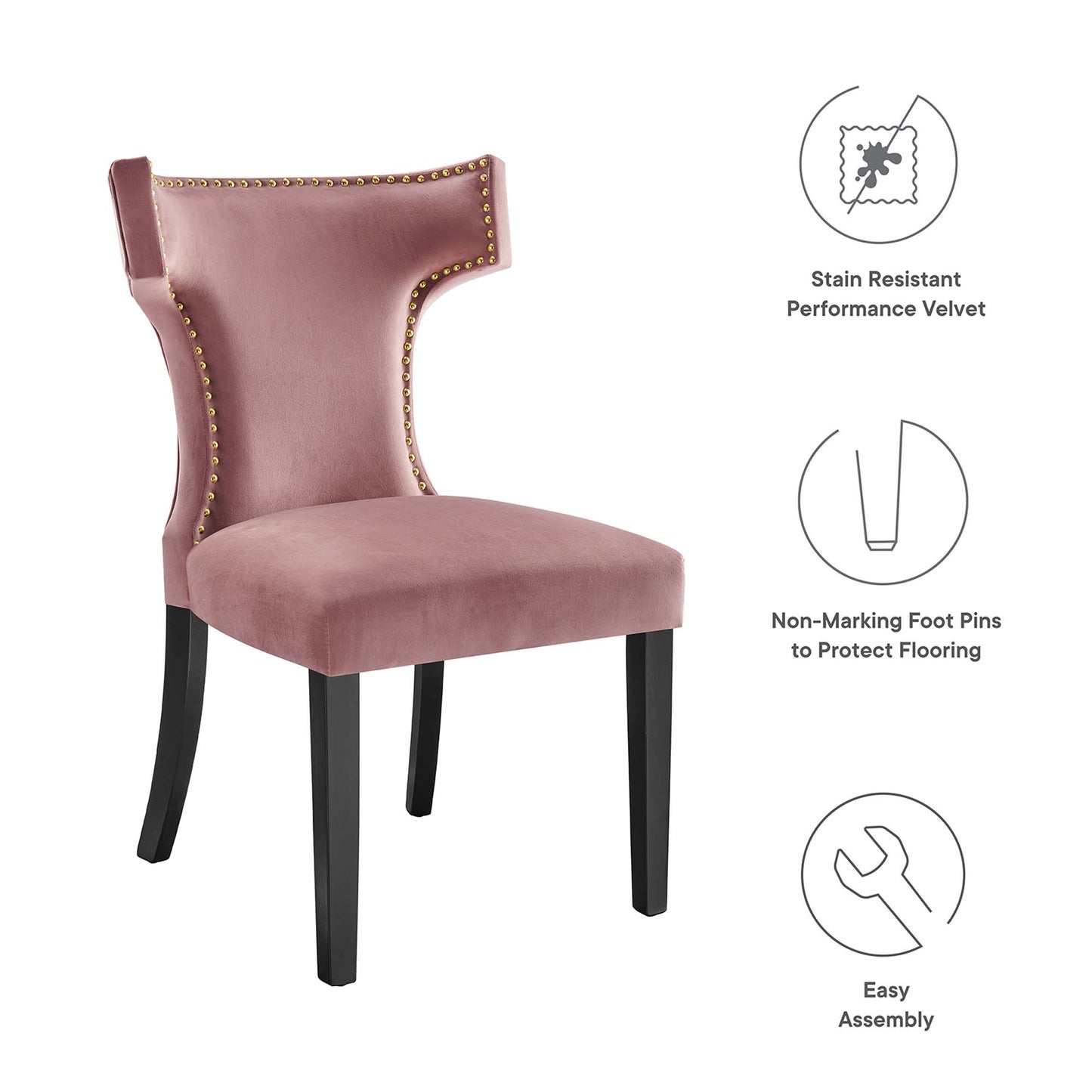 Curve Performance Velvet Dining Chairs Set of 2