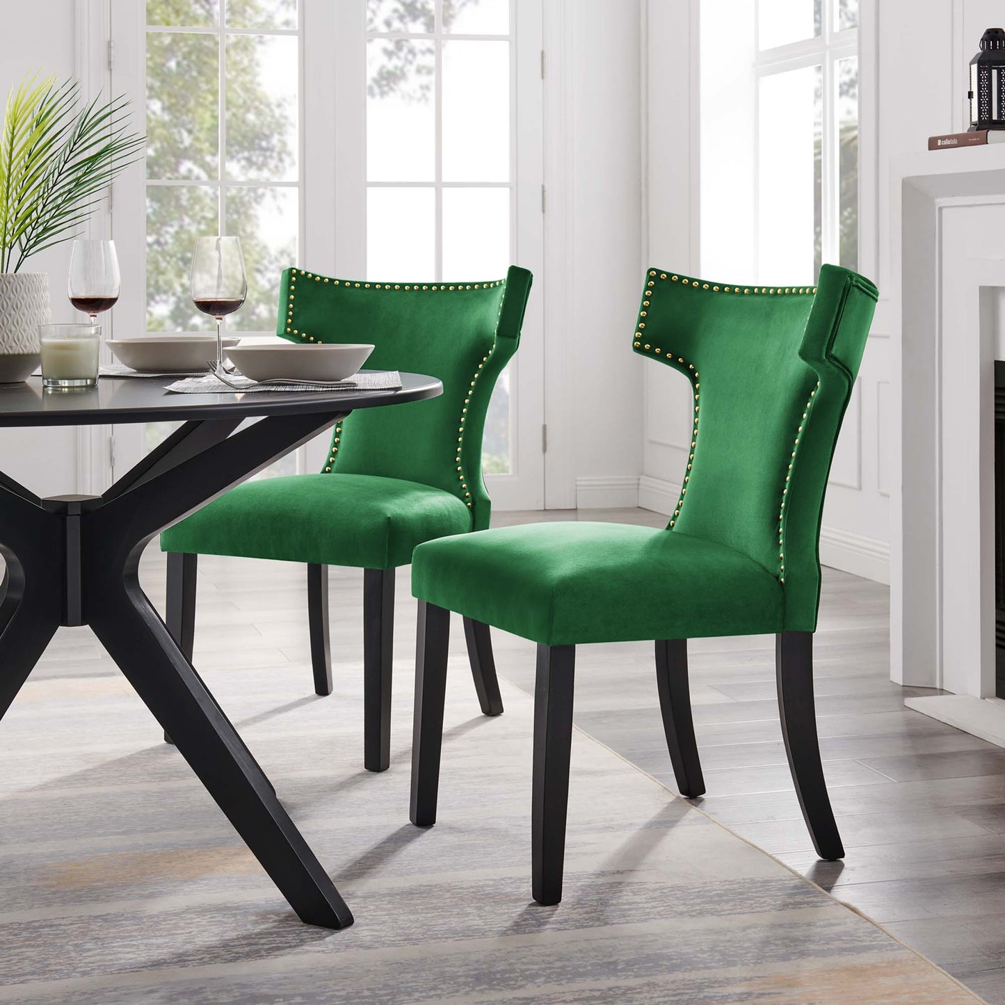 Curve Performance Velvet Dining Chairs Set of 2