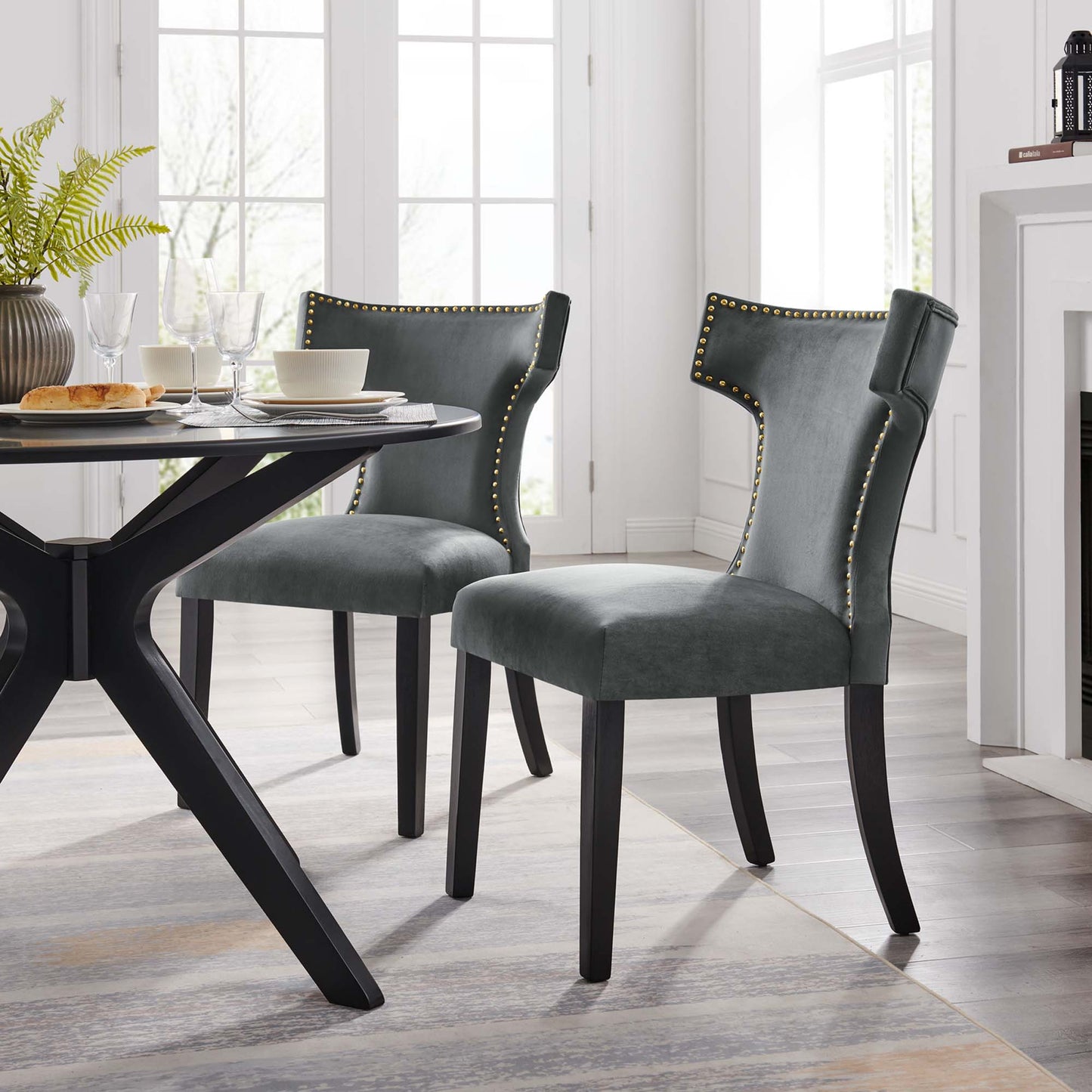 Curve Performance Velvet Dining Chairs Set of 2