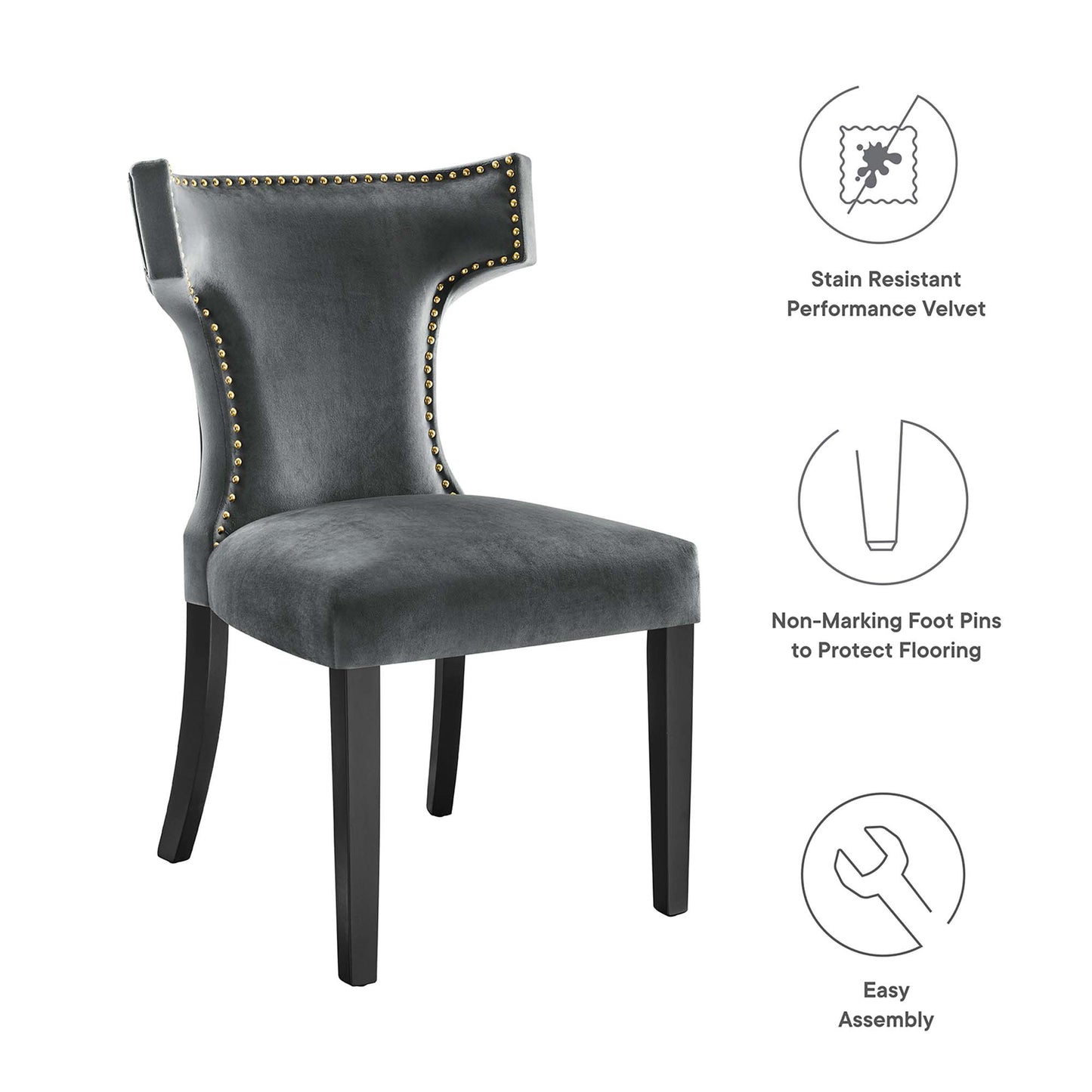 Curve Performance Velvet Dining Chairs Set of 2