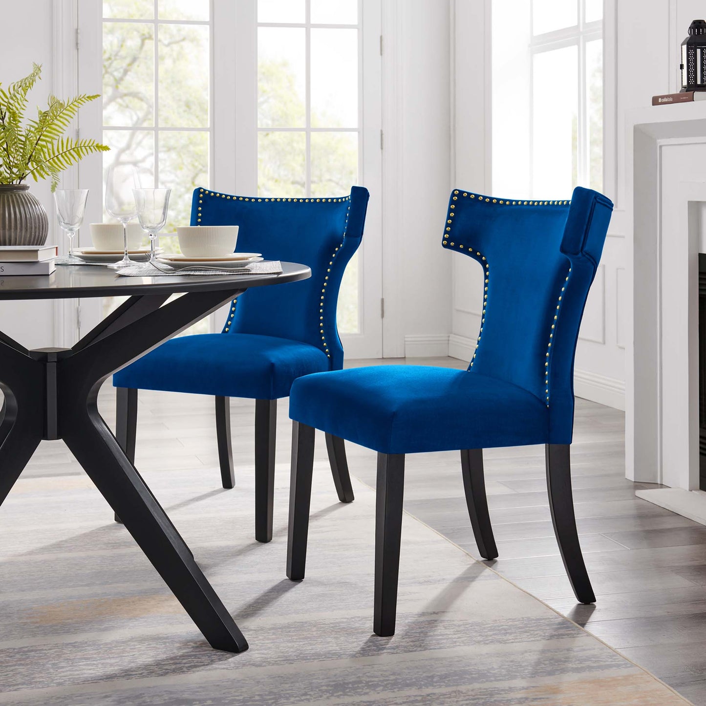 Curve Performance Velvet Dining Chairs Set of 2