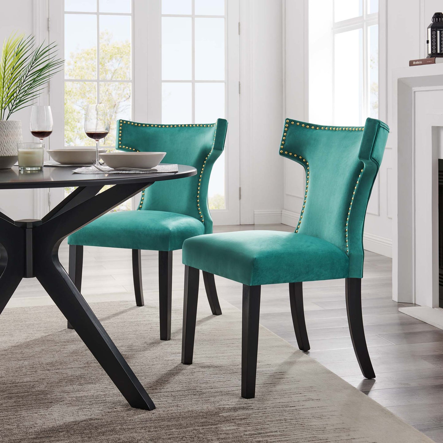 Curve Performance Velvet Dining Chairs Set of 2