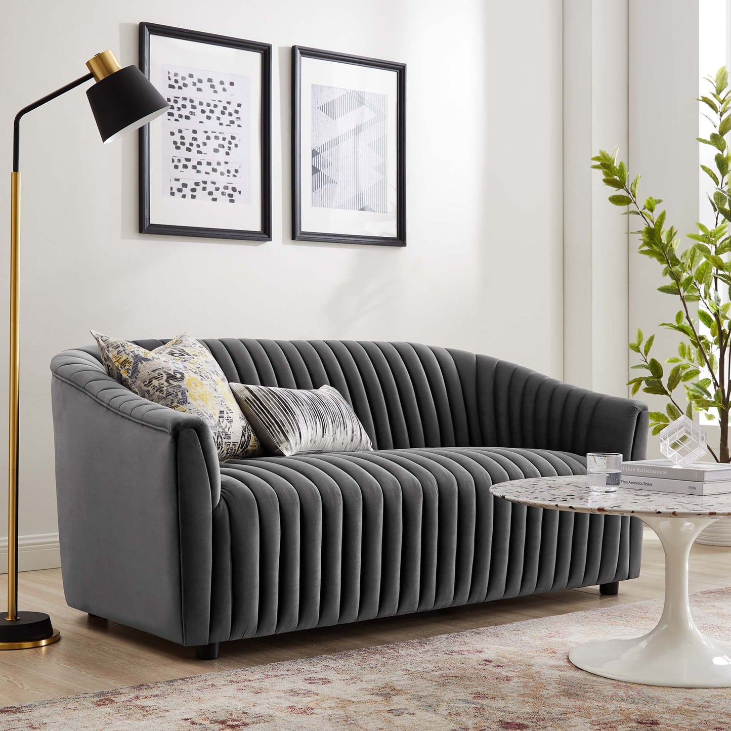 Announce Performance Velvet Channel Tufted Loveseat