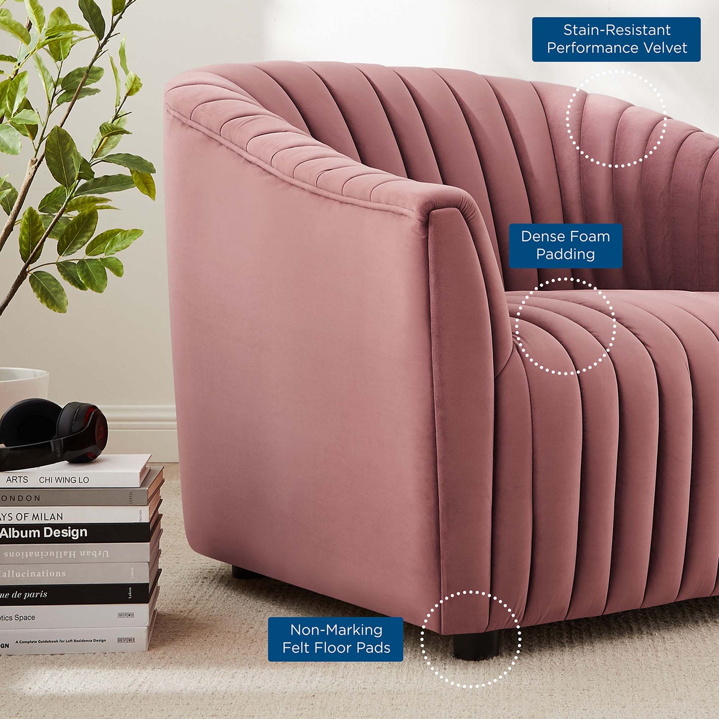 Announce Performance Velvet Channel Tufted Armchair