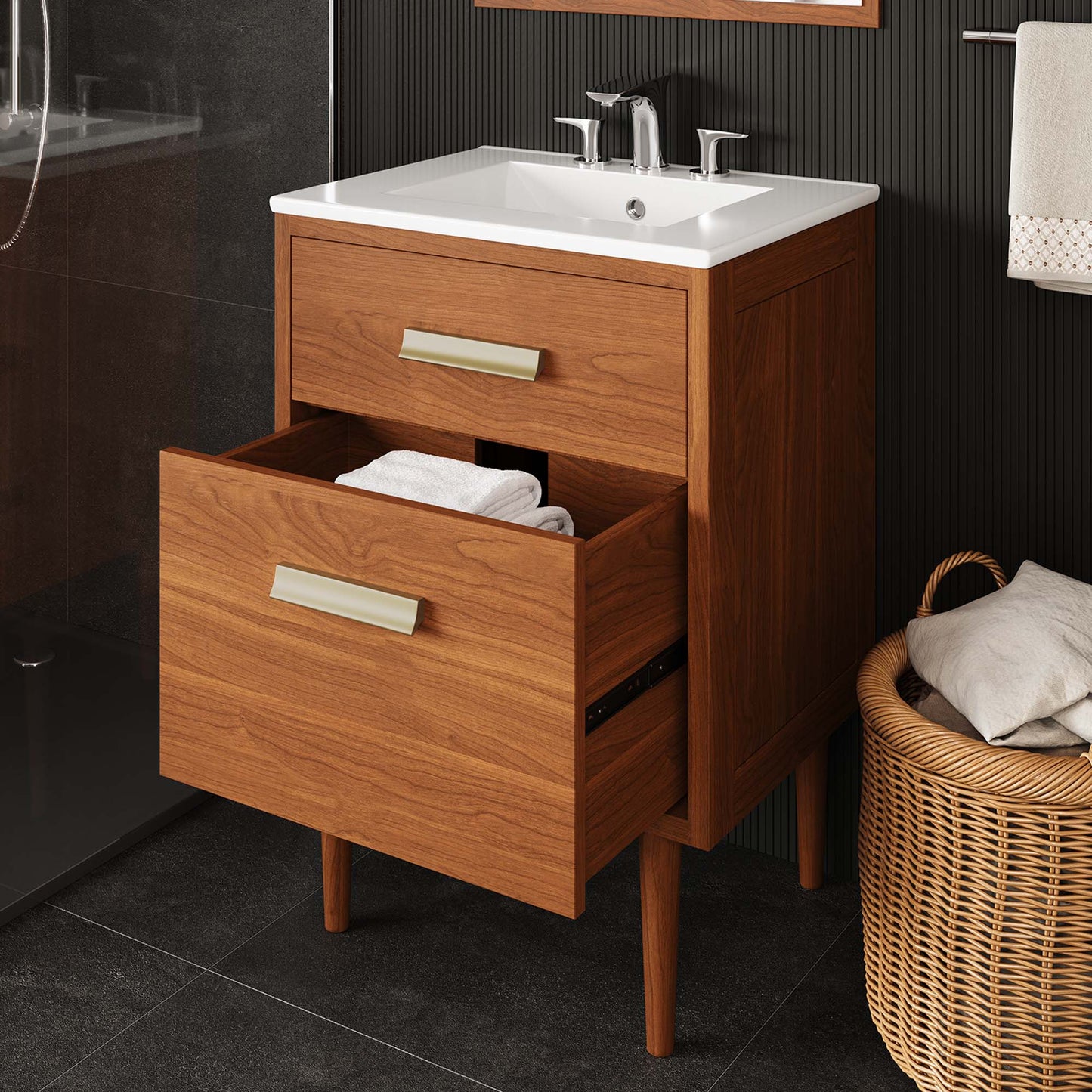 Cassia 24" Teak Wood Bathroom Vanity Cabinet (Sink Basin Not Included)