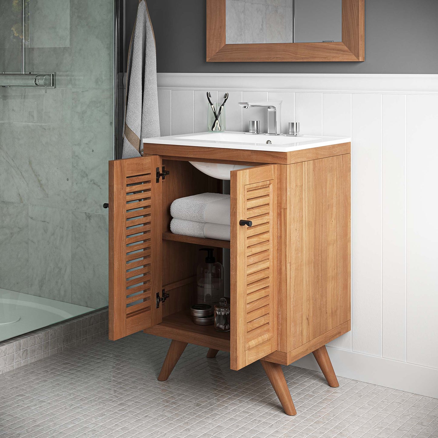 Birdie 24" Teak Wood Bathroom Vanity Cabinet (Sink Basin Not Included)