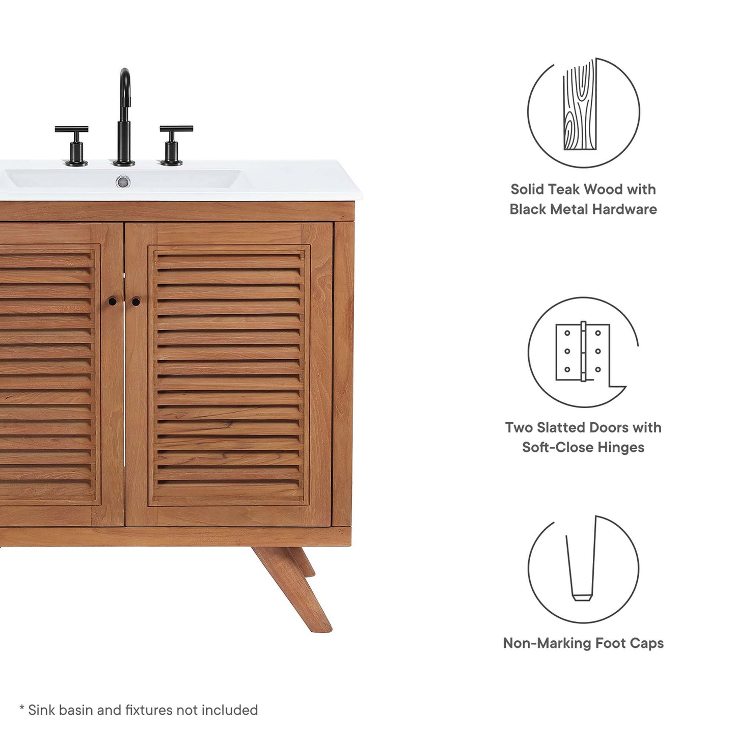 Birdie 36" Teak Wood Bathroom Vanity Cabinet (Sink Basin Not Included)