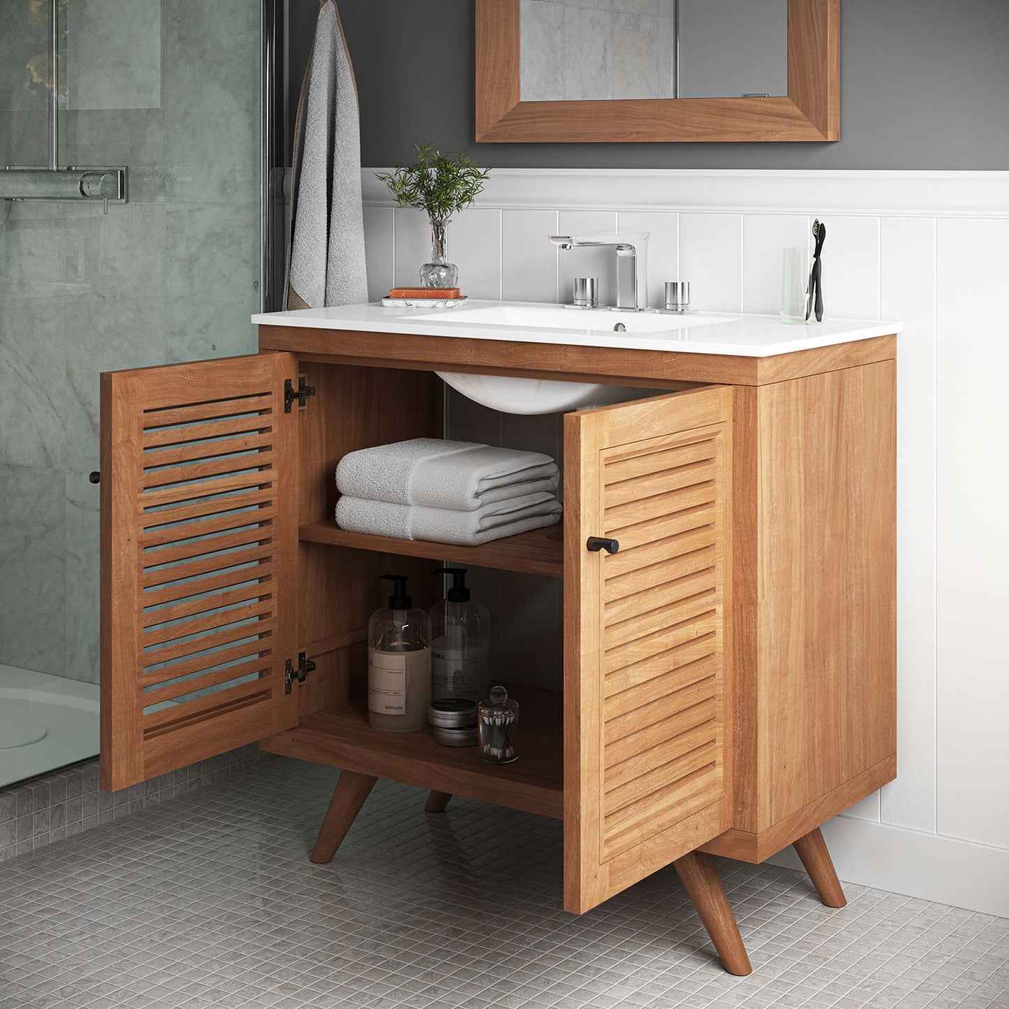 Birdie 36" Teak Wood Bathroom Vanity Cabinet (Sink Basin Not Included)