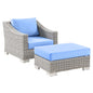 Conway 2-Piece Outdoor Patio Wicker Rattan Armchair and Ottoman Set