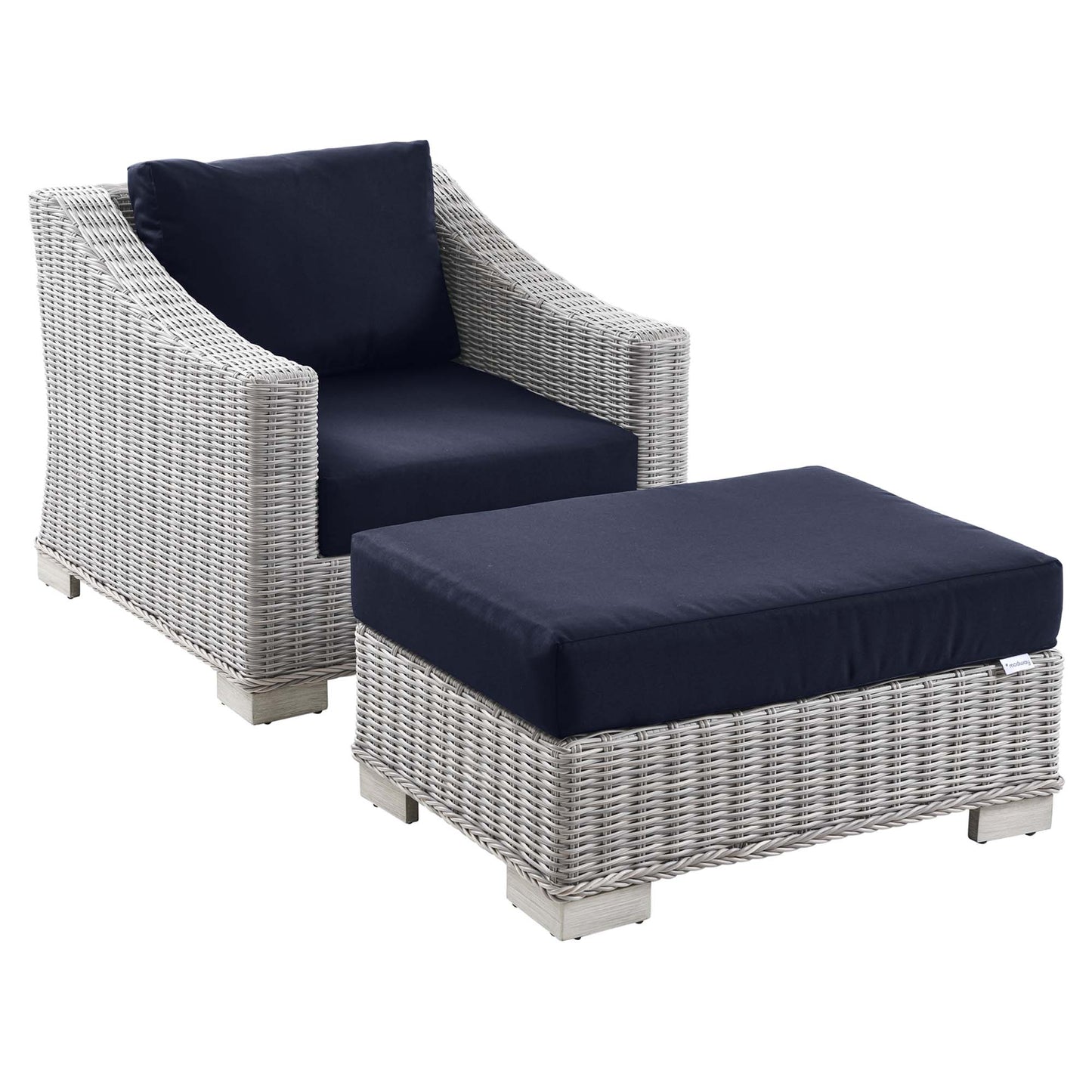 Conway 2-Piece Outdoor Patio Wicker Rattan Armchair and Ottoman Set