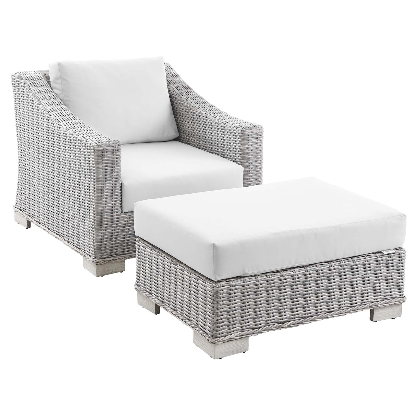 Conway 2-Piece Outdoor Patio Wicker Rattan Armchair and Ottoman Set