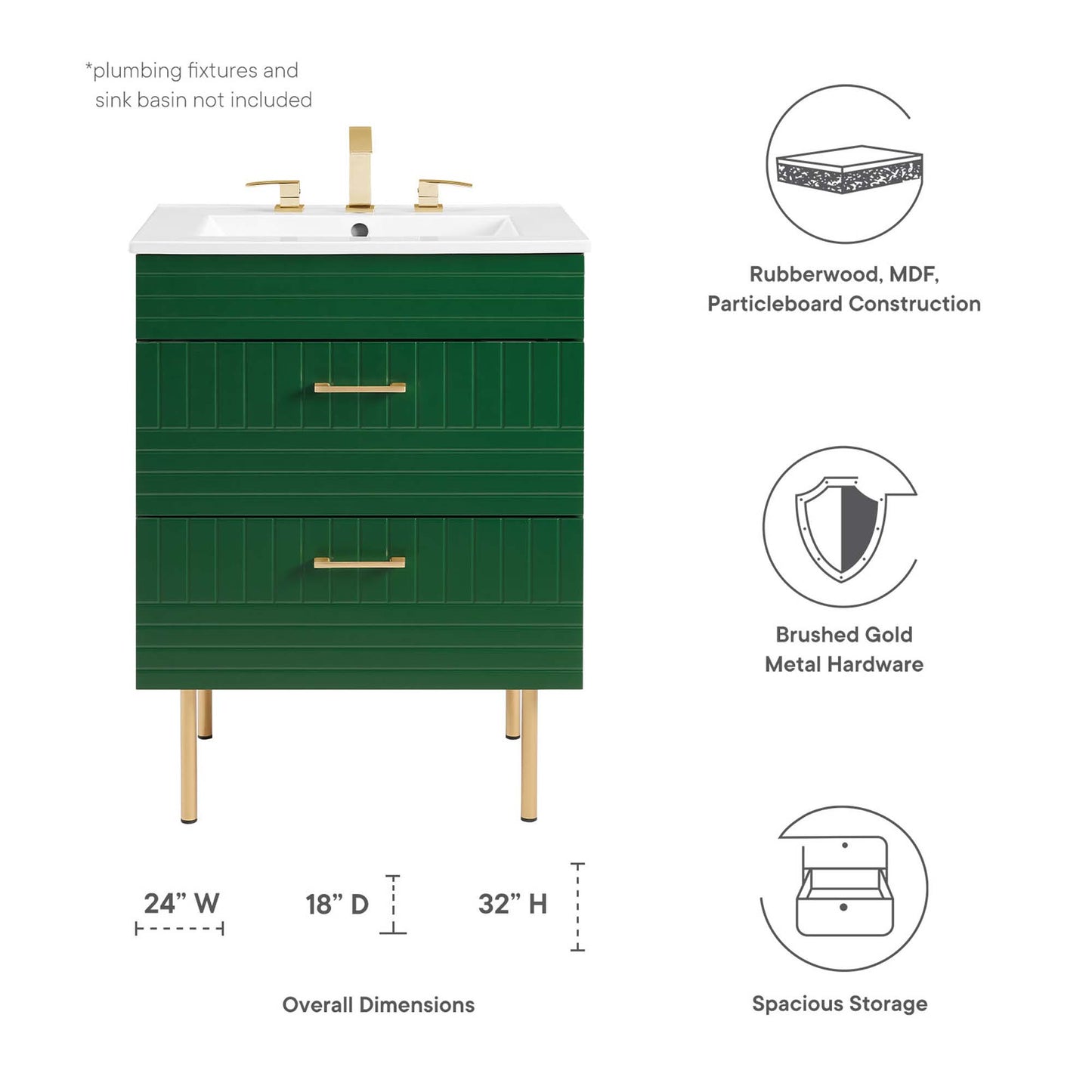 Meuble-lavabo de salle de bain Daybreak 24" (lavabo non inclus) par Modway