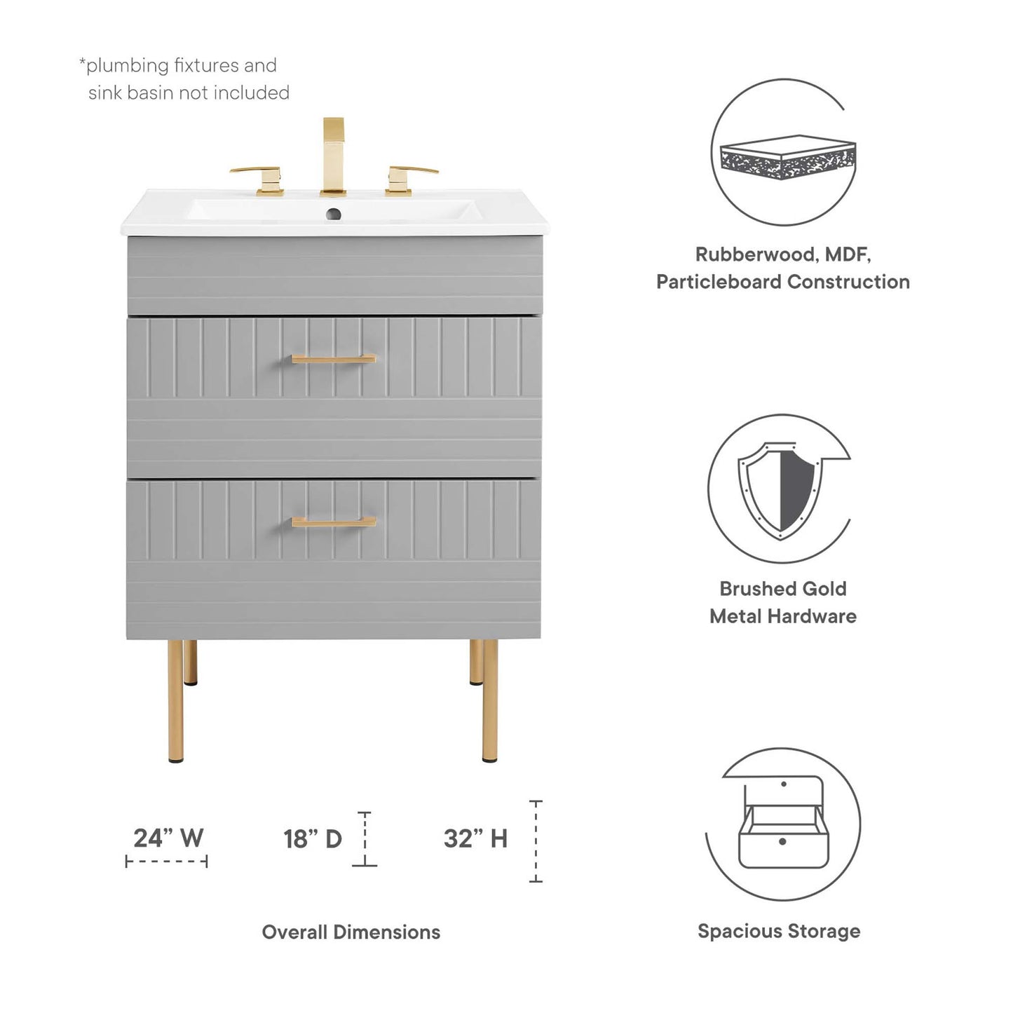 Meuble-lavabo de salle de bain Daybreak 24" (lavabo non inclus) par Modway