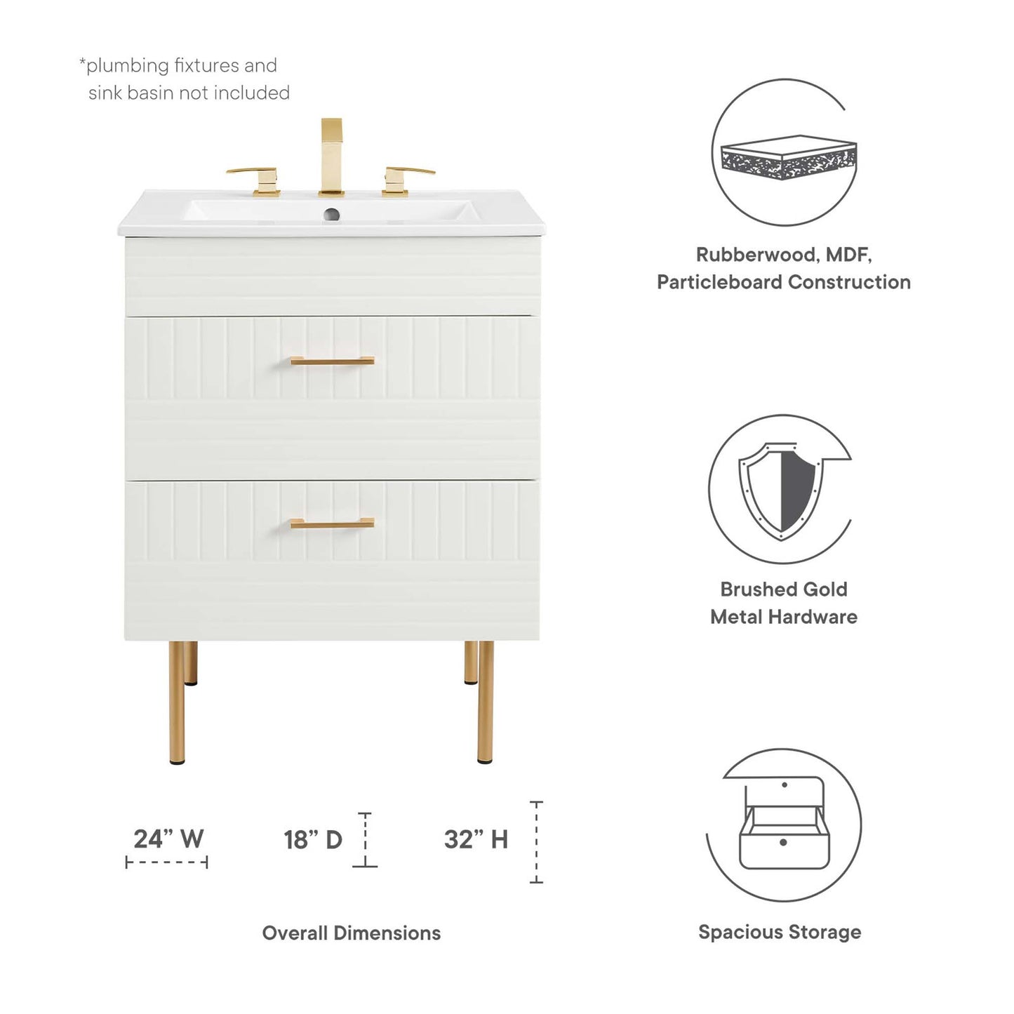 Meuble-lavabo de salle de bain Daybreak 24" (lavabo non inclus) par Modway