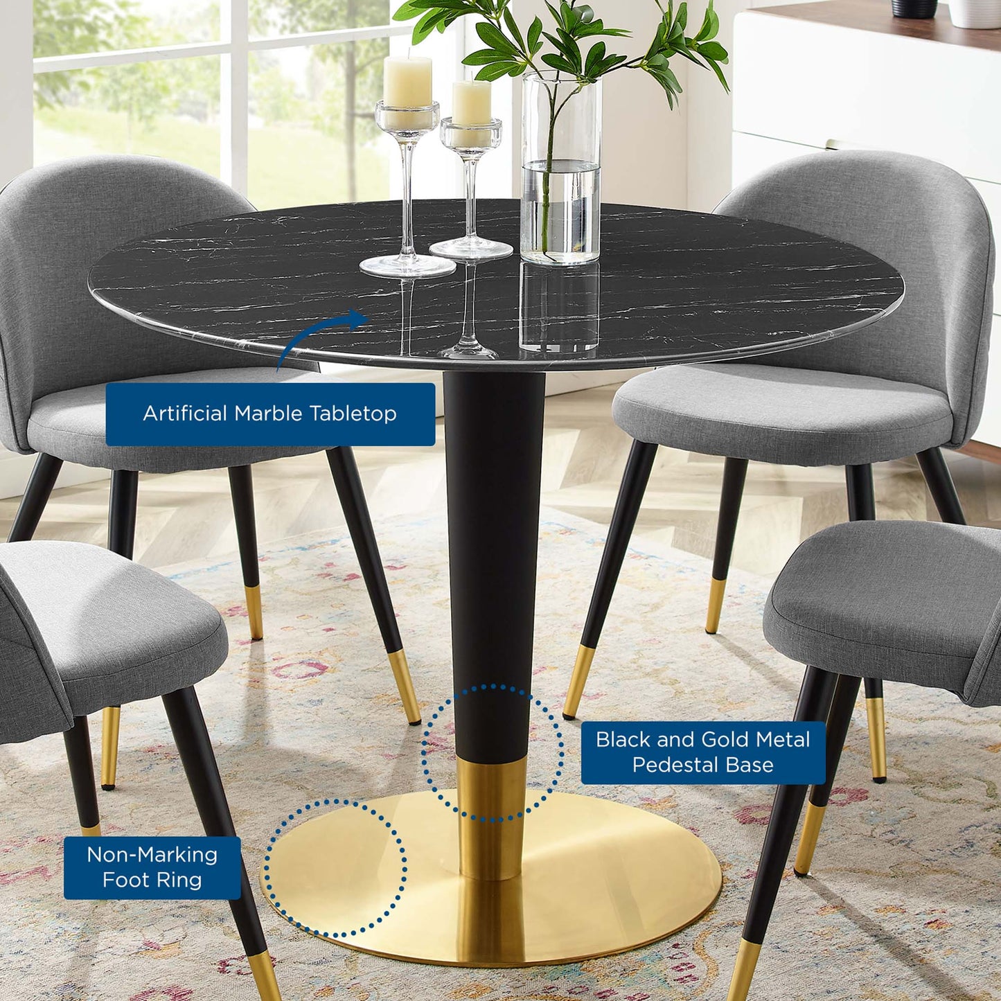 Mesa de comedor de mármol artificial Zinque de 40" de Modway