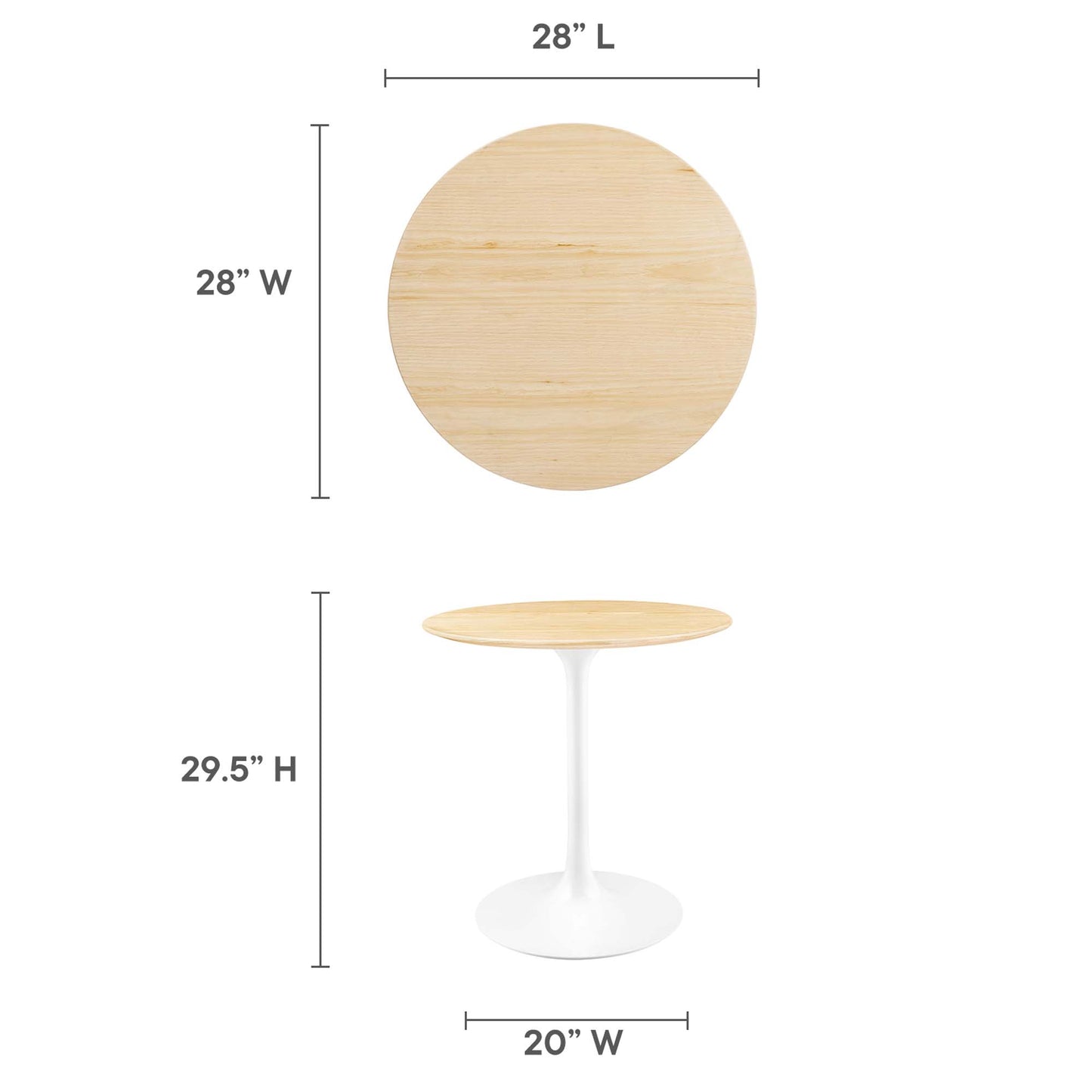 Mesa de comedor Lippa redonda de 28" con vetas de madera de Modway