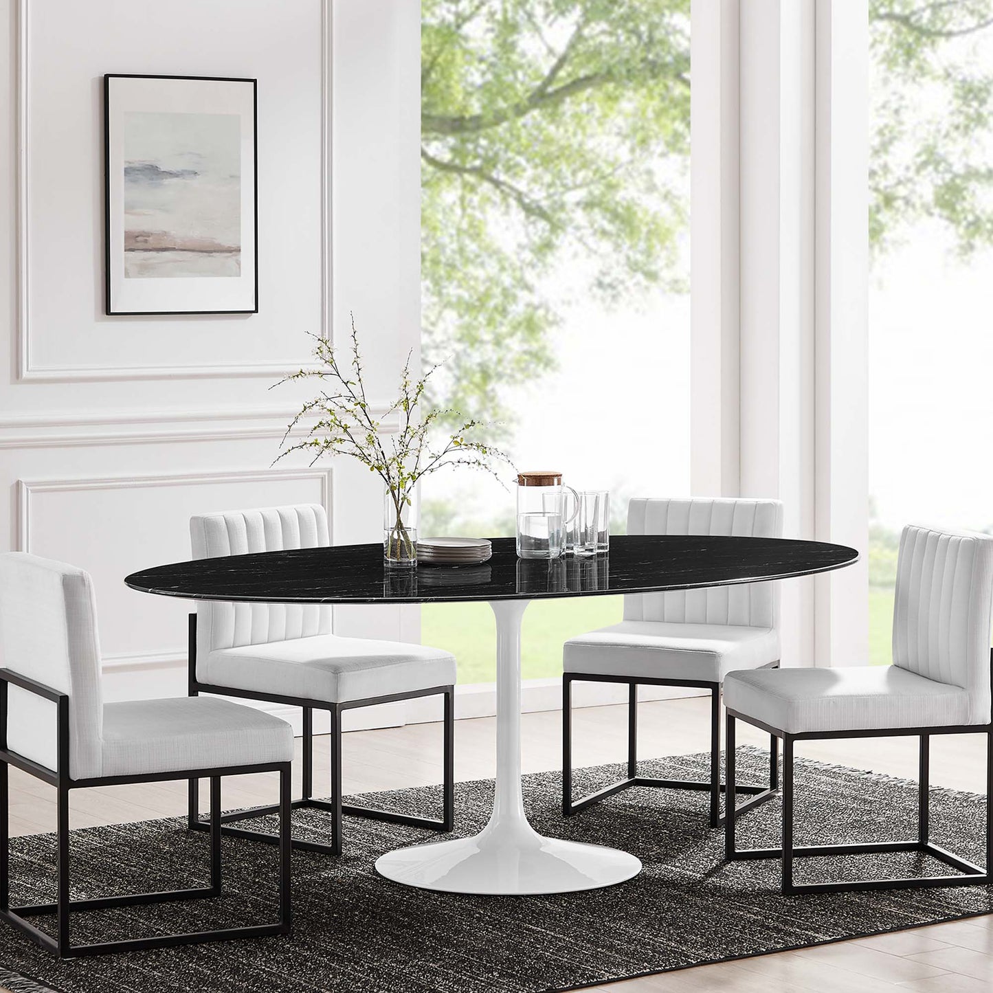 Lippa 78" Oval Artificial Marble Dining Table