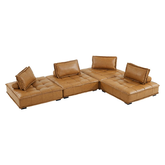 Saunter 4-Piece Tufted Vegan Leather Vegan Leather Sectional Sofa