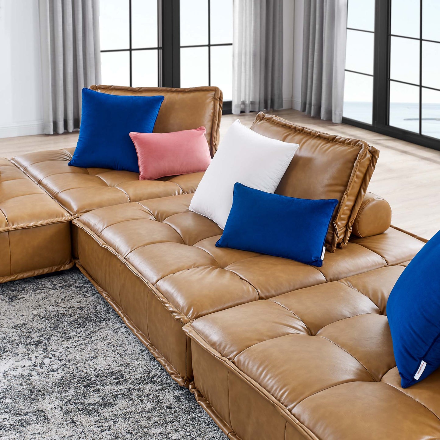 Saunter 4-Piece Tufted Vegan Leather Vegan Leather Sectional Sofa