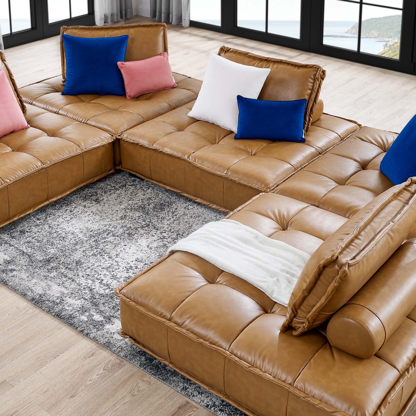 Saunter 5-Piece Tufted Vegan Leather Vegan Leather Sectional Sofa