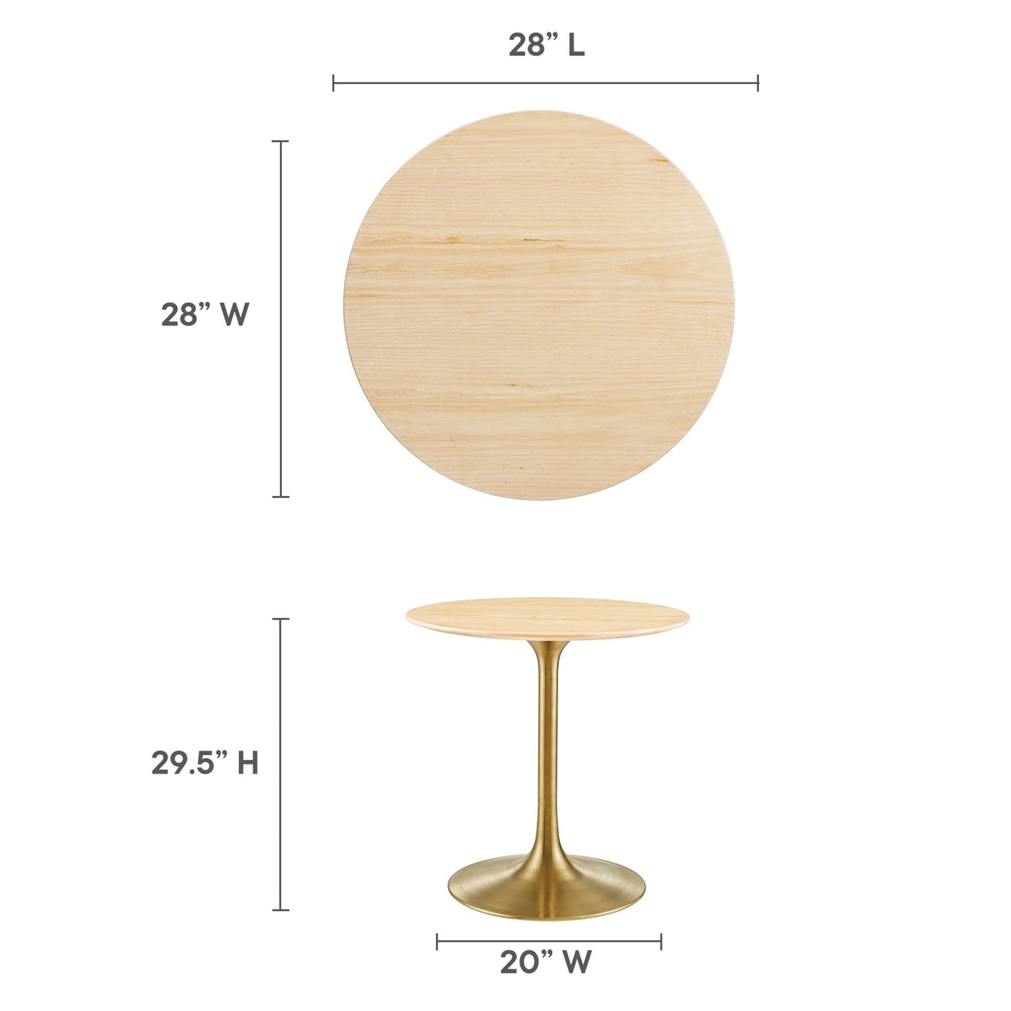 Mesa de comedor Lippa redonda de 28" con vetas de madera de Modway