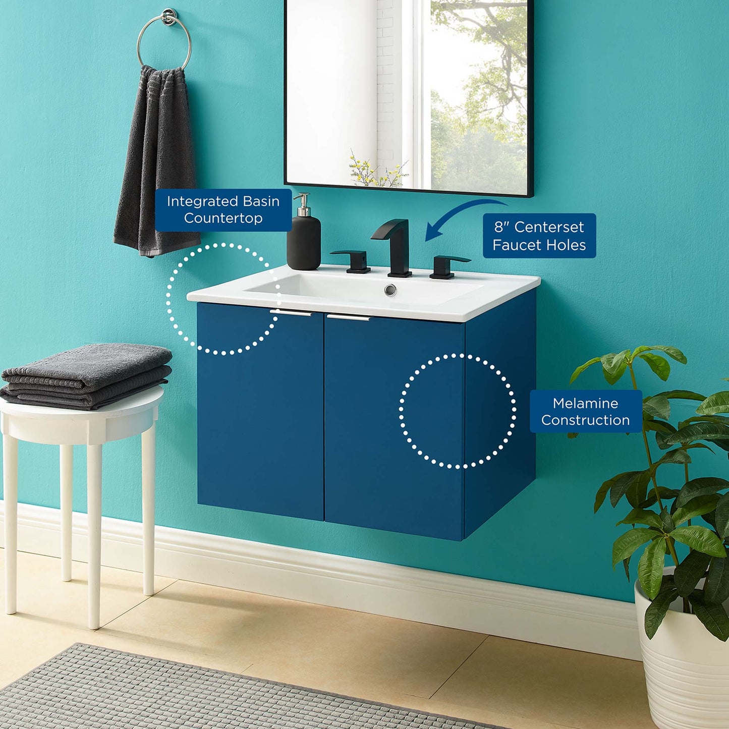 Tocador de baño de 24" de montaje en pared Maybelle de Modway