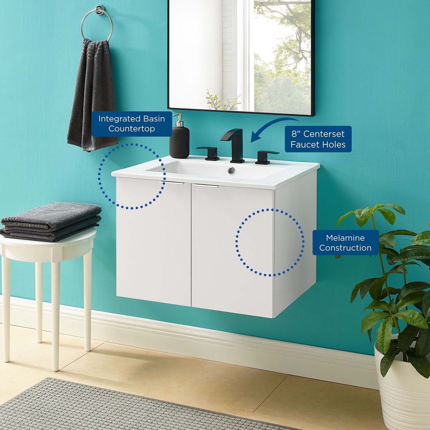 Tocador de baño de 24" de montaje en pared Maybelle de Modway