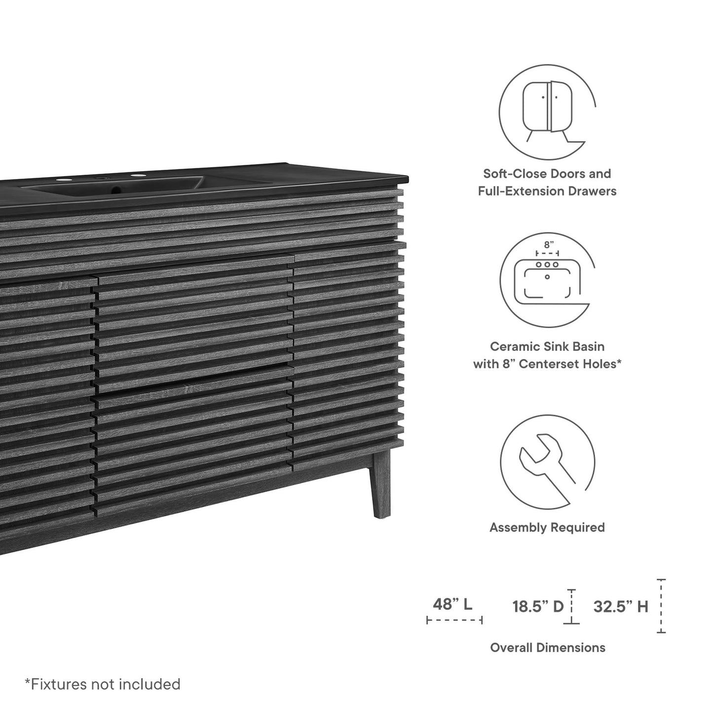 Mueble de baño con lavabo simple de 48" de Modway