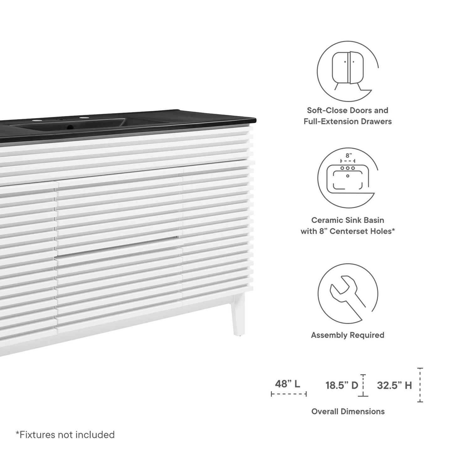 Mueble de baño con lavabo simple de 48" de Modway