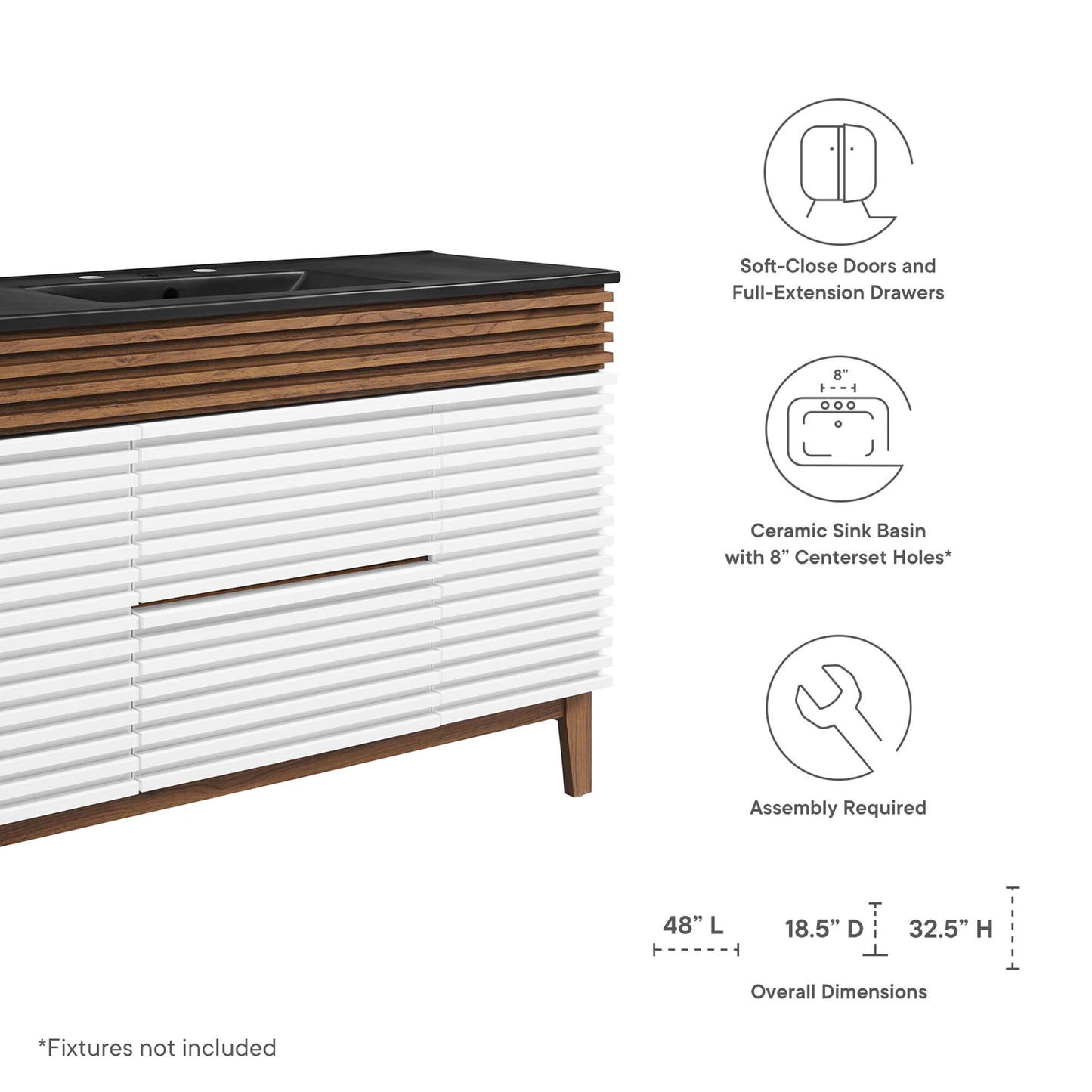 Mueble de baño con lavabo simple de 48" de Modway