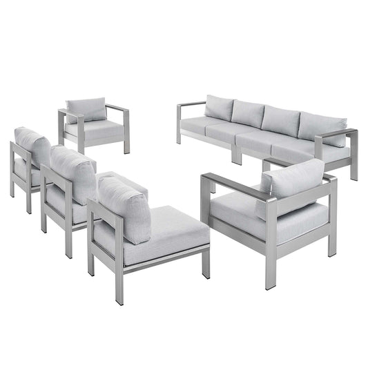 Shore 7 Piece Sunbrella® Fabric Outdoor Patio Aluminum Sectional Sofa Set