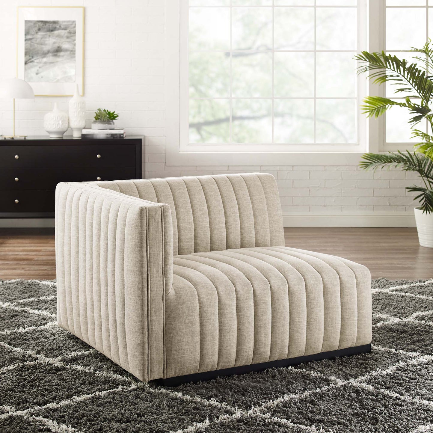 Conjure Channel Tufted Upholstered Fabric Left-Arm Chair