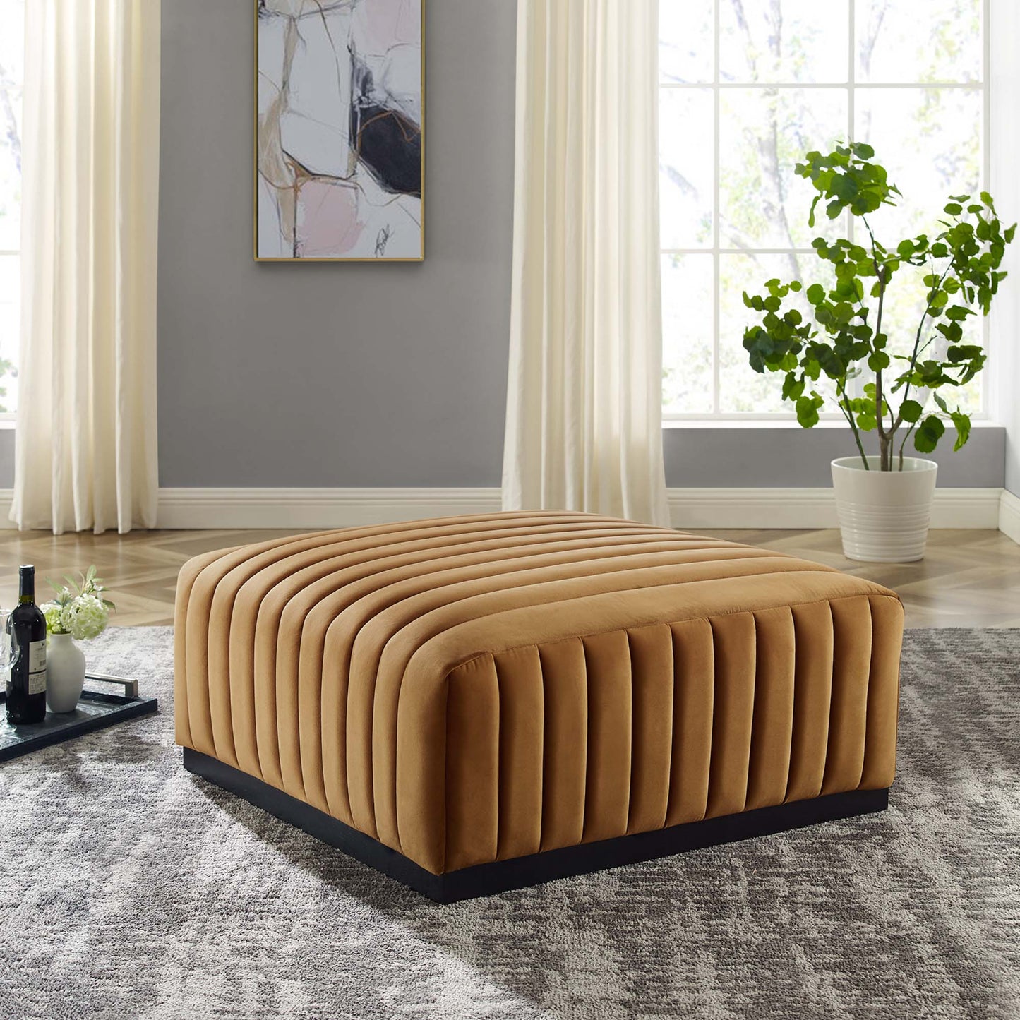 Conjure Channel Tufted Performance Velvet Ottoman