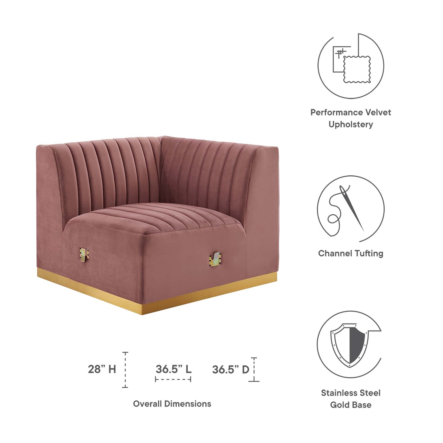 Chaise d'angle droite en velours capitonné Conjure Channel par Modway