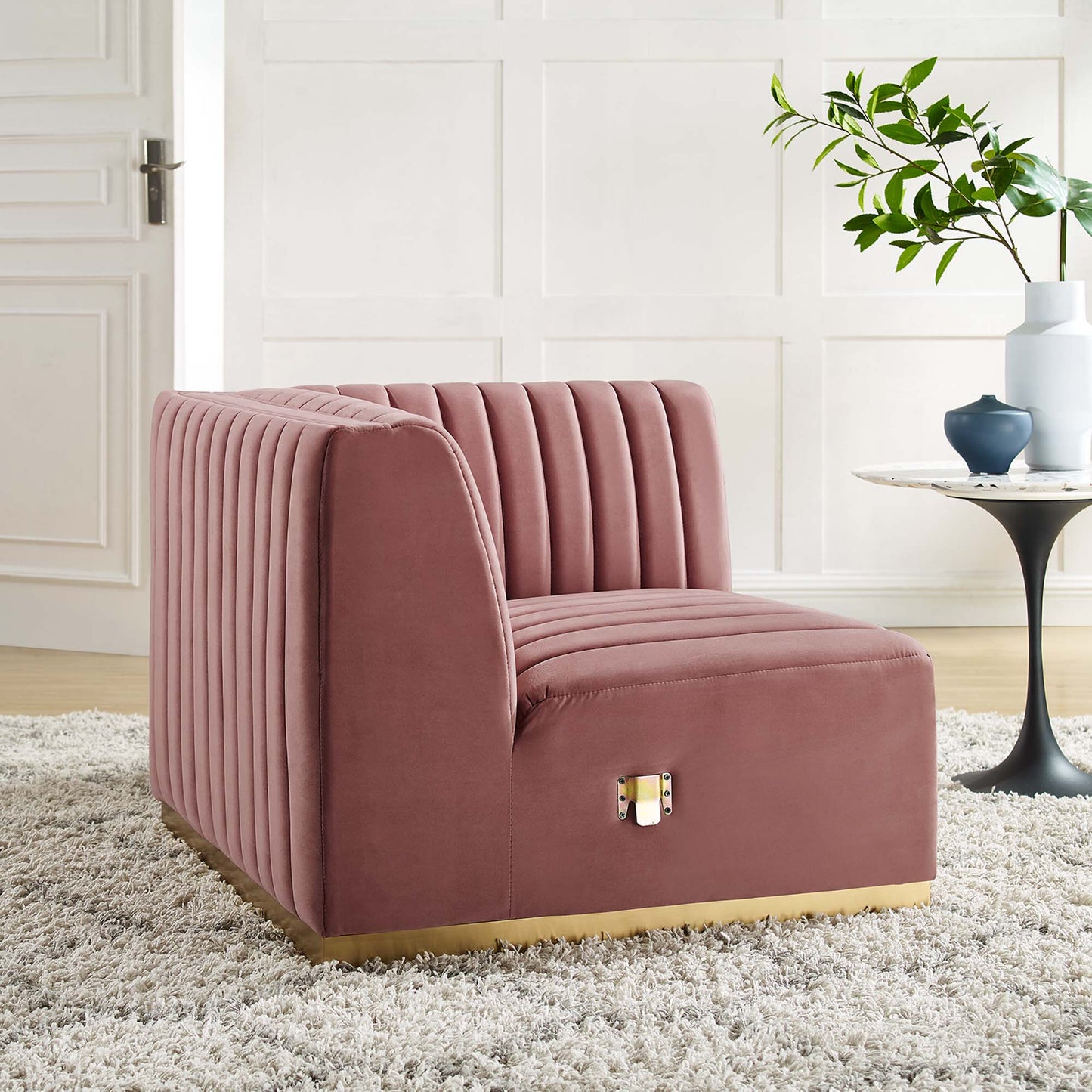 Chaise d'angle droite en velours capitonné Conjure Channel par Modway