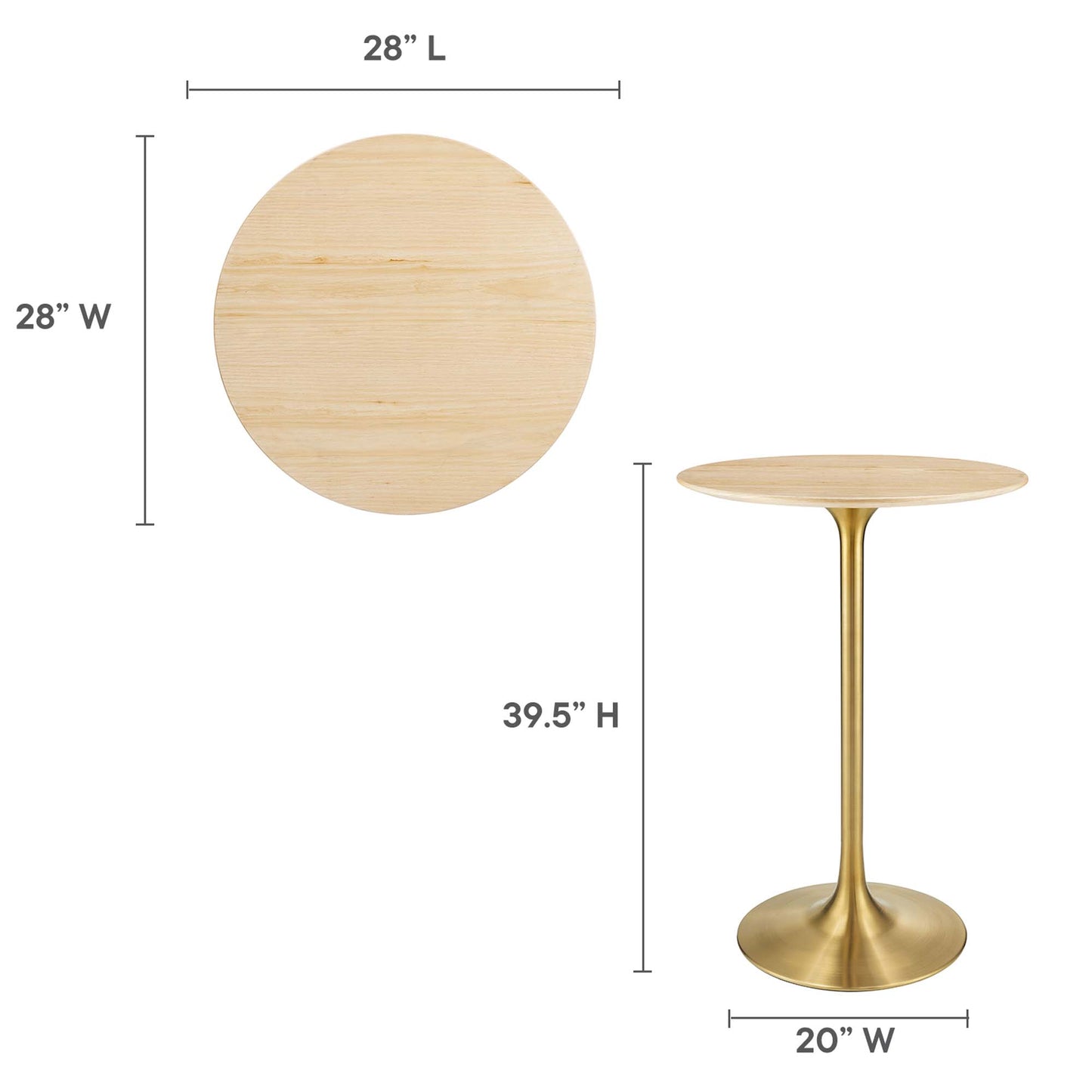 Table de bar ronde Lippa 28" en grain de bois naturel par Modway