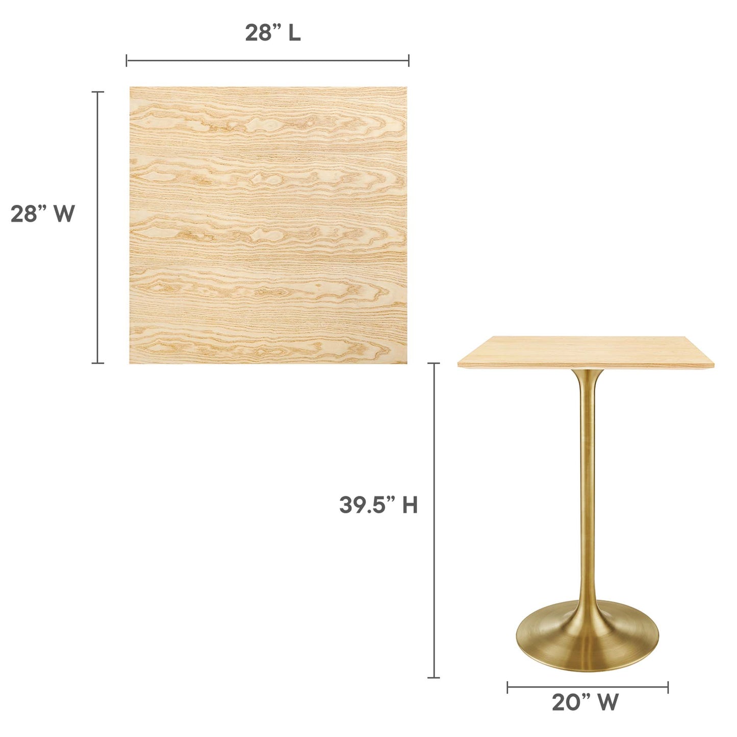 Lippa 28" Square Wood Grain Bar Table