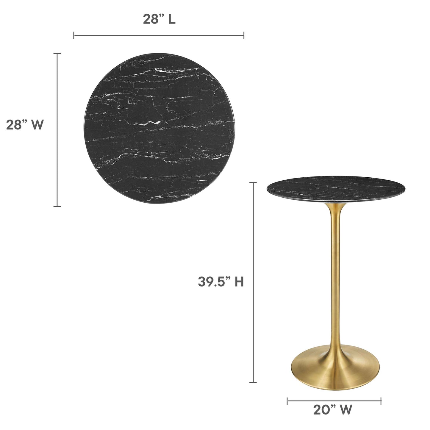 Mesa de bar redonda de mármol artificial Lippa de 28" de Modway