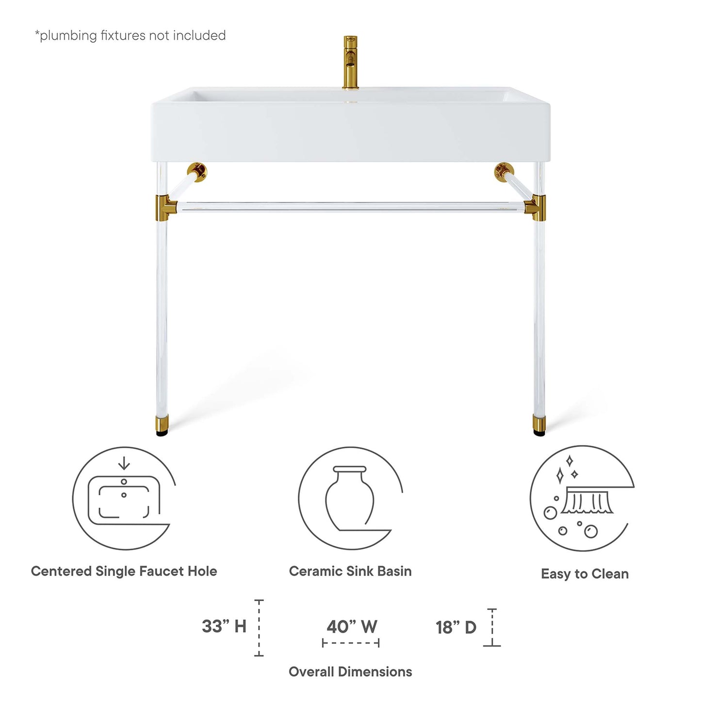 Redeem 40" Acrylic Wall-Mount Bathroom Vanity